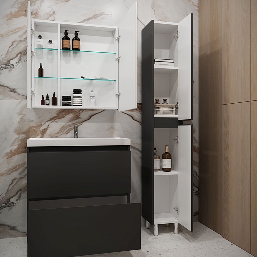 Stella Polare Тумба с раковиной Борнео 80 Люкс графит матовый – картинка-13